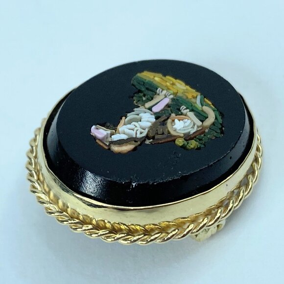 Antique Micro-mosaic 14k yellow gold rope bezel Dog Brooch 8g 30mm JR959 - Picture 4 of 8